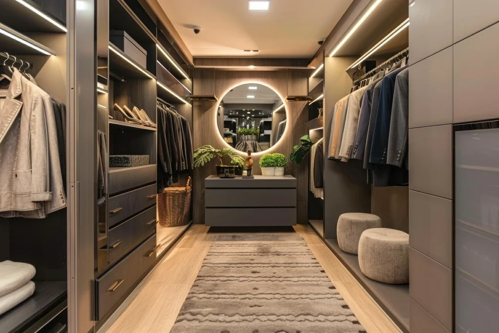 luxurious walkin closet with modern design ambient lighting elegant ambience aig1